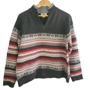 Woolrich Women's Gray & Red Patterned Turtleneck Sweater. Quarter Zip. XL. 0120